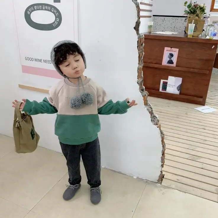 Г., футболка в Корейском стиле для девочек и мальчиков в стиле пэчворк хлопковый Модный осенне-зимний детский свитер от 2 до 7 лет, HH79