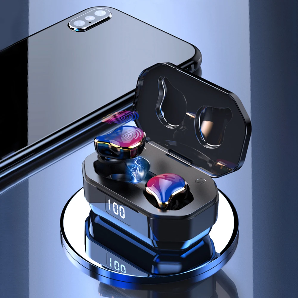 Стерео TWS Bluetooth V5.0 наушники мини беспроводные наушники светодиодный дисплей Спорт Hi-Fi гарнитура Handfree с зарядным устройством power Bank
