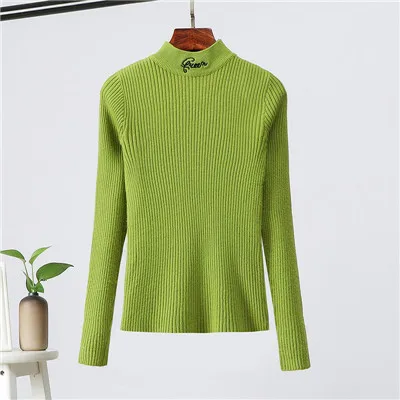 Grass Green GCAROL/Новинка; женский воротник-стойка с вышивкой; свитер; короткие вязаные топы; сезон осень-зима; эластичный сексуальный джемпер для девочек; трикотаж - Цвет: Grass Green