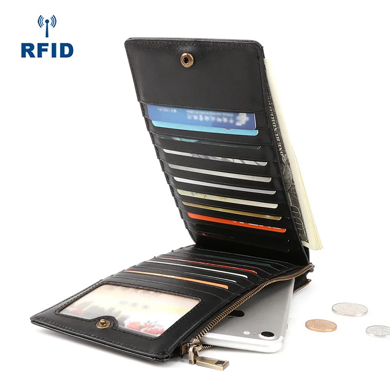 

Multi-functional Genuine Leather Card Bag RFID Long MEN'S Wallet Korean-style Purse Card Bit More Card Holder Card Clamp