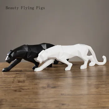 

Nordic Abstract Black Panther Sculpture Geometric Resin Leopard Statue Wildlife Decor Gift Craft Ornament Accessories Furnishing