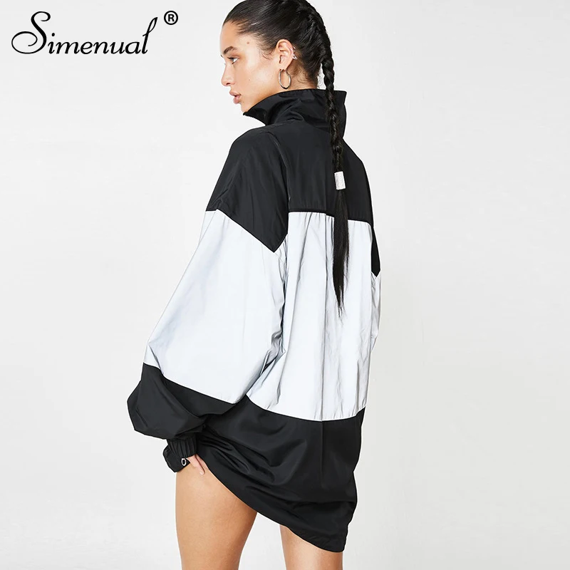 

Simenual Reflective Patchwork Women windbreaker Autumn Winter 2019 Fashion Jackets Casual Long Sleeve Zipper Outerwear Coats New