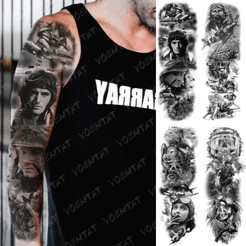

Large Arm Sleeve Tattoo Airplane soldier Pilot Waterproof Temporary Tatto Sticker Sailing Compass Body Art Full Fake Tatoo Women