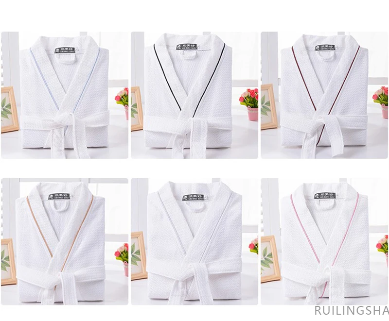 Cotton Men Solid Color Full Sleeve Sleep Lounge Robes Mens Waffle Long Dressing Gown Kimono Male Bathrobes Men Sleepwear