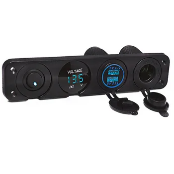 

4 Hole 4.2A Dual USB Charger Voltmeter 12V Power Socket Cigarette Lighter Socket Switch Panel fit Marine Car Truck Boat Camper
