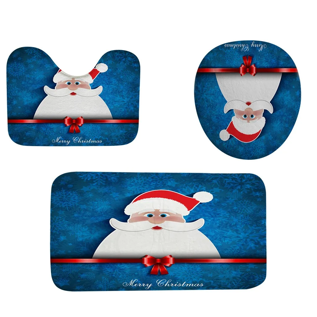 3Pcs Christmas shower Curtain Floor mat bathroom mat toilet Polyester seat Bathroom Anti-slip Carpet Rug Toilet Cover Mat Set