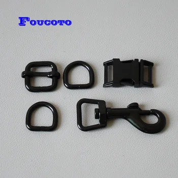 

10 sets Metal release buckle D rings hardware 15mm webbing for dog collar leash pet lead adjuster clip clasp DIY accessories