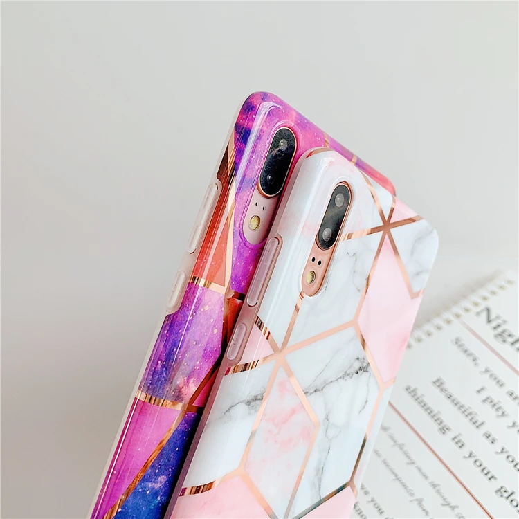 HXM покрытие геометрический мрамор чехол для телефона для huawei P30 P20 Lite Pro mate 20 Pro глянцевый мягкий IMD роскошный чехол на заднюю панель телефона