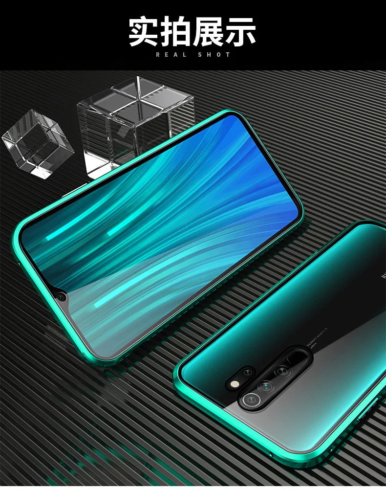 Чехол для Xiaomi Redmi Note 8, прозрачная броня, задняя крышка для Xiaomi Redmi Note 8, 7 Pro, магнитный металлический чехол с двойным стеклом, Funda Capa - Цвет: green