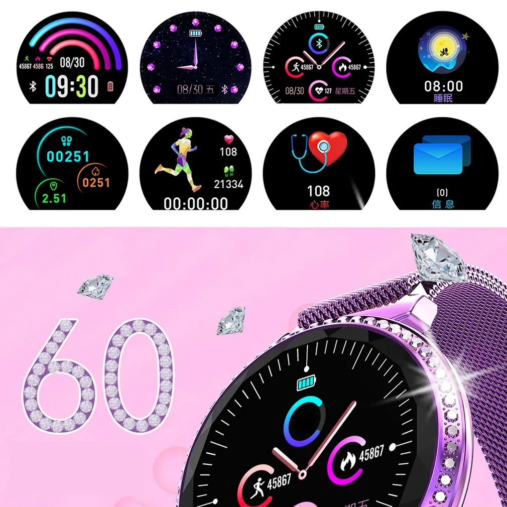 

MC11 Women Smart Bracelet Luxury Rhinestone Smart Band Heart Rate Blood Pressure Monitor Female Message Reminder Watch