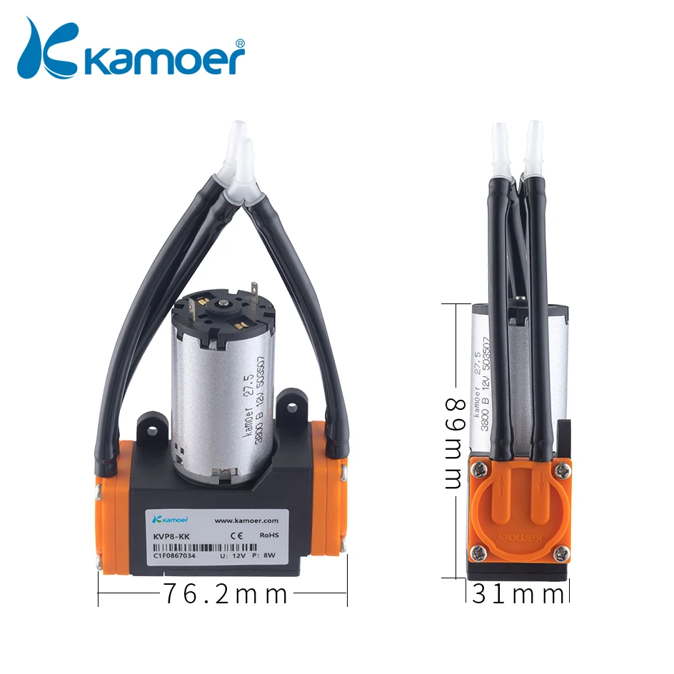 Kamoer 5-8L/min KVP8 마이크로 다이어프램 진공 펌프 12V 24V 브러시 모터 높은 음압 0.082Mpa 흡입 펌프 공기 펌프