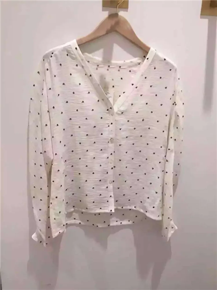 

Women's Polka Pot Embroidery Blouse V-neck Long Sleeve Elegant Sweet 2020 Spring New Lady Shirt and Tops