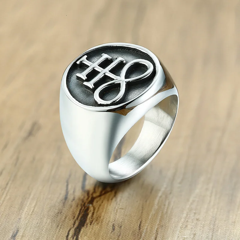 Leviathan Cross мужское кольцо с серным камнем, нержавеющая сталь, печать сатаны, перстень, мужское серное кольцо с символом, ювелирные изделия