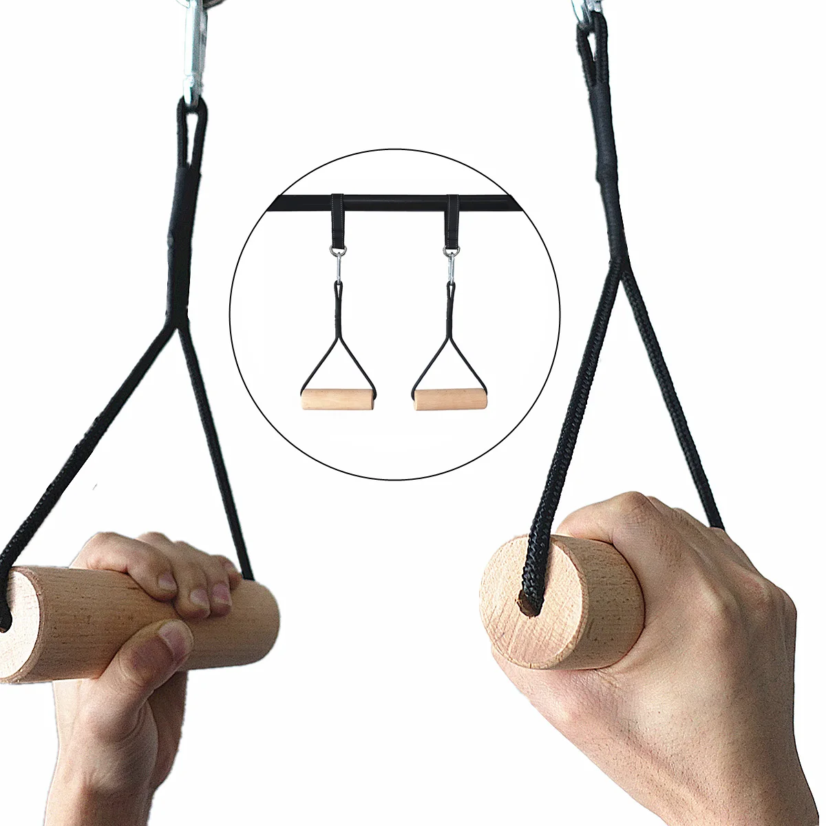 

Wooden Pull Up Hand Grips with Straps Climbing Finger and Shoulder Strength Improve Pullups Home Gym Portable Fitness Equipment