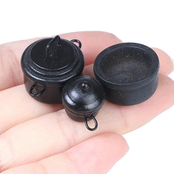 

3Pcs 1:12 Dollhouse Miniature Black Mini Soup Pot Dolls Kitchen Accessories