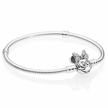 

Original Minnie Shimmering Portrait Clasp Snake Chain Bracelet Bangle Fit 925 Sterling Silver Bead Charm DIY Pandora Jewelry