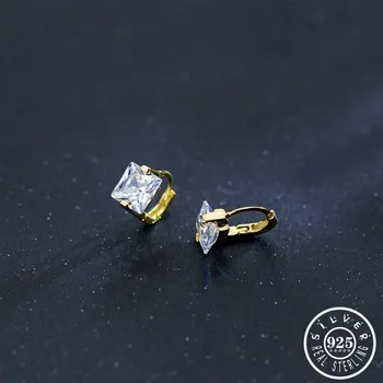 

925 Sterling Silver Square Cubic Zirconia Shape Gold Color Plated Small Hoops Piercing Earrings CZ Ear Rings Jewelry for Women