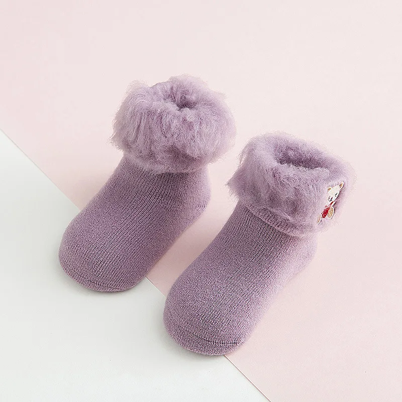 Purple Новые плотные бархатные Детские Носки с рисунком на осень и зиму, высокие детские носки-трубочки, махровые носки для детей 0-3 лет - Цвет: Purple