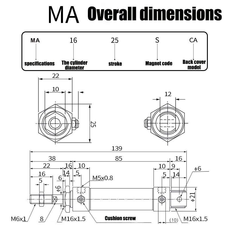 Нержавеющая сталь мини цилиндр MA16* 25x50-75 круглый 100 с магнитной 125 Малый 150 толкатель - Цвет: 25mm Stroke