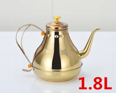 1.8L Золотой чайный горшок из нержавеющей стали с ситечком, кофейники, европейский стиль, ручная промывка, Дворцовый чайник, тонкий рот, чайный кувшин для воды - Цвет: 1.8L
