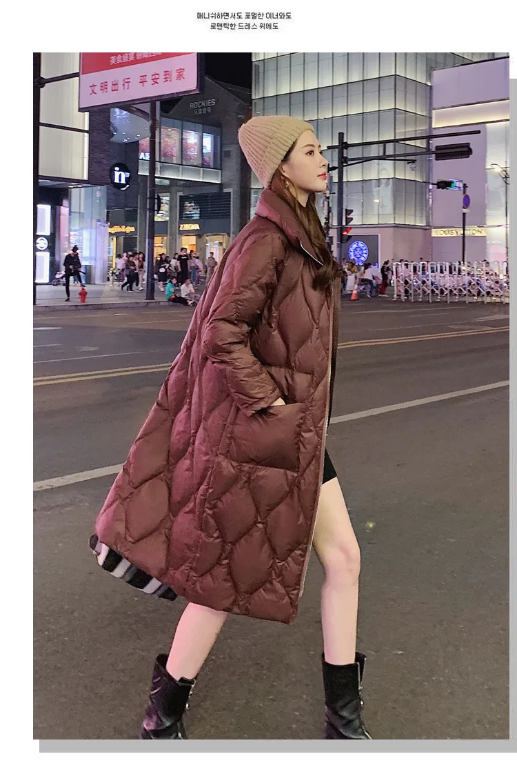 Winter New Style Fashion Solid Color Straight-Cut down Jacket White Duck down Ol Commuting down Jacket Mid-length