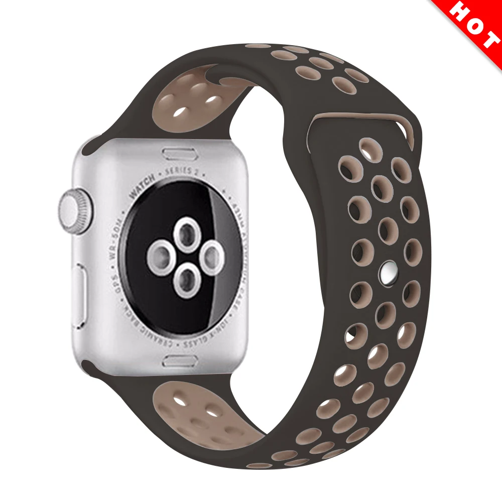 Smoke purple beige Эластичный дышащий силиконовый спортивный ремешок для apple watch 42 мм, 38 мм, Версия 44 мм 40 мм браслет на запястье, apple серии 5/4/3/2/1 Универсальный - Цвет ремешка: Smoke purple beige