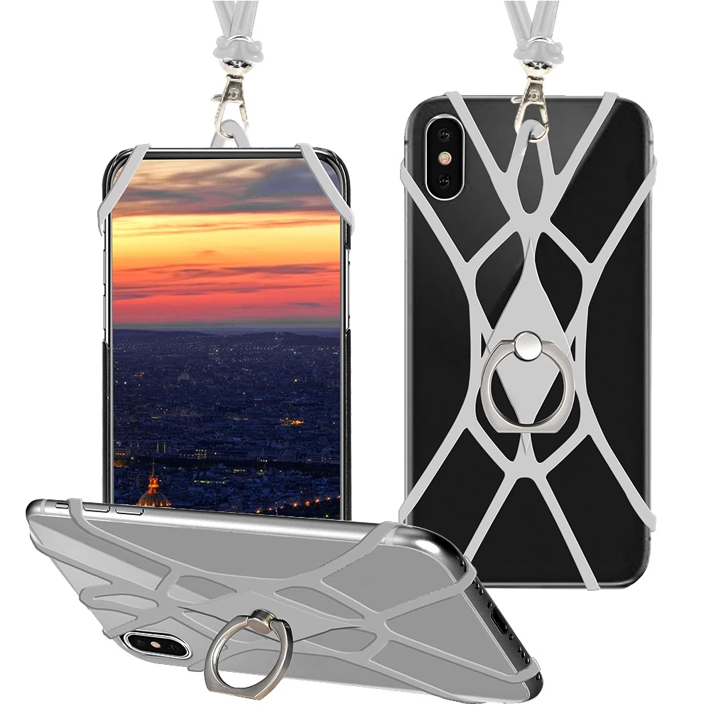 Силиконовый для мобильных телефонов ремешок держатель для iPhone X XS MAX XR стенд для колец на палец шейный ремень ожерелье слинг для samsung S10 5G huawei - Цвет: Gray color
