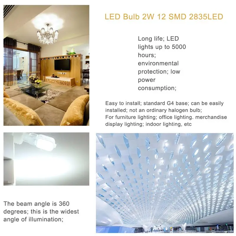 10X G4 LED Bulb 2W Bulb Warm White 12 SMD 2835LED Low Power 120LM LED Bulb AC220V