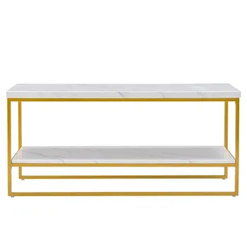 

106 x 50 x 48cm Modern PVC Metal Coffee Table Tea Storage Table Marble Double-layer Rectangular Living-room Sofaside Furniture