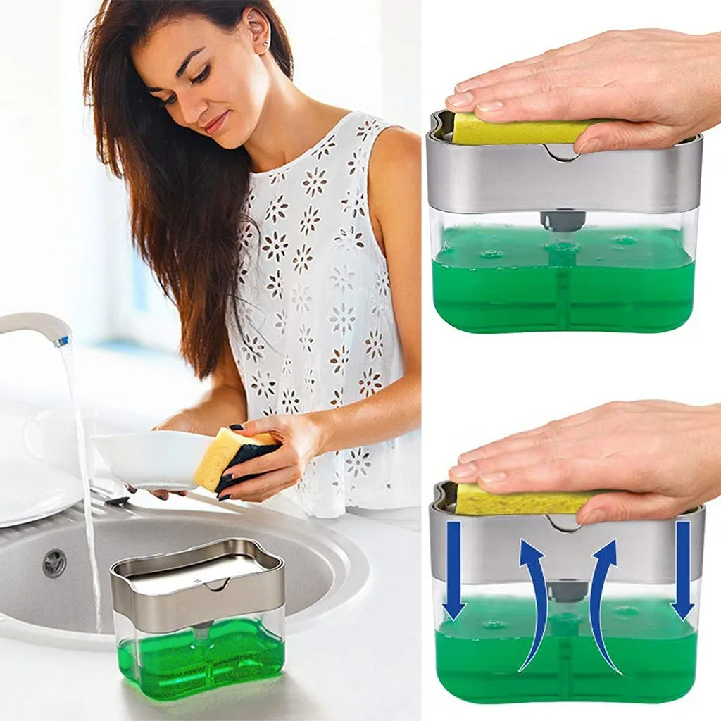 2-in-1sponge Rack Soap Dispenser And Sponge Caddy 13 Ounces Pump New Creative | Дом и сад