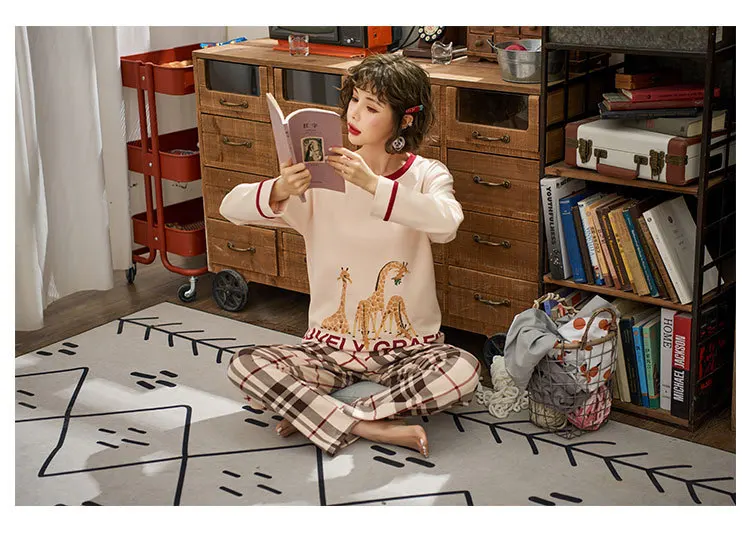Pajamas Women's Spring And Autumn 6535 Cotton Long Sleeve Trousers Korean-style Women's Summer Thin Section Nursing Home Wear Tw