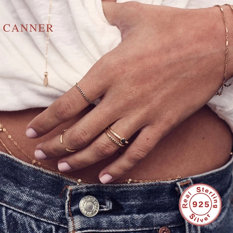 CANNER Mini Row Of Black Diamonds Ring 100% 925 Sterling Silver Anillos Gold Rings For Women Luxury Fine Jewelry Rings Bijoux - Image 2