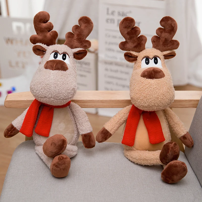 

2019 Stuffed Animal Soft Toys Moose Creative Red Scarf Reindeer Plush Doll, Kids toy Christmas new year gift toys for children