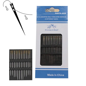 

A03 Assorted 3 Sizes Self Threading Needles Home Household Tools Hand Sewing Needles 12pcs Set