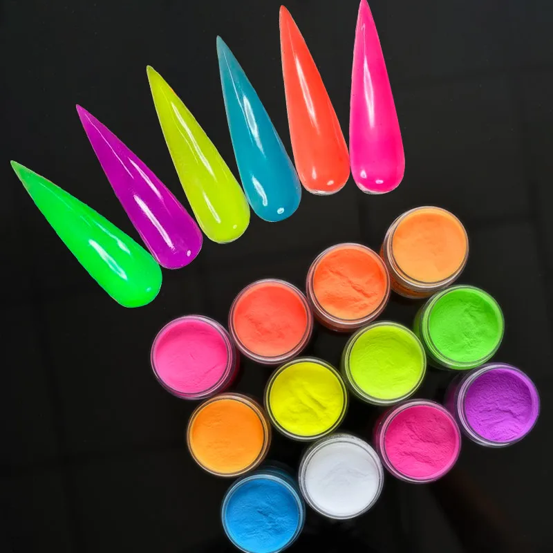 

1OZ Fluorescent Nail Powder Neon Phosphor 12 COLOR Nail Art Glitter Pigment Longest Lasting 3D Glow Luminous Dust Decorations#*#