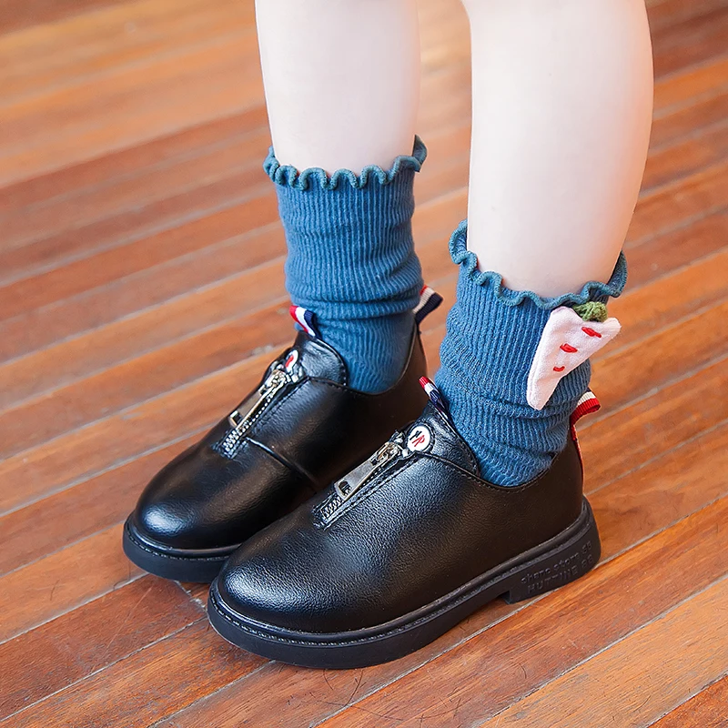 Fall new children's PU leather shoes soft soles girl princess style zipper shoes suitable for student parties
