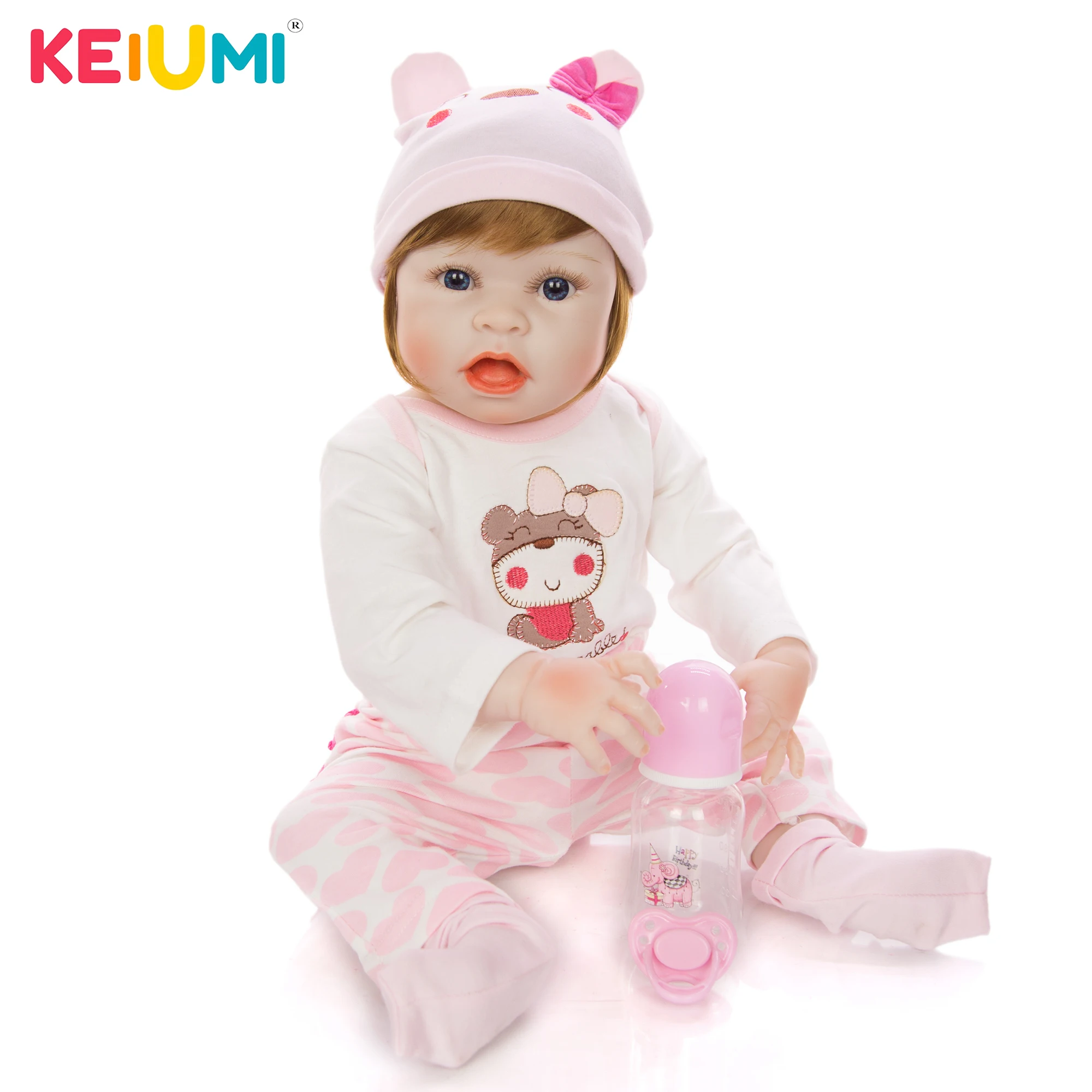 

KEIUMI Funny Reborn Baby Girl Doll 23 inch Full silicone Vinyl Waterproof Toy Realistic Reborn Boneca 57 cm For kids playmates