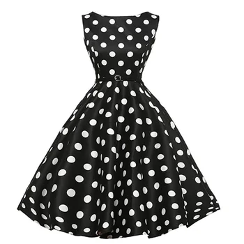

Summer fashion new women's dress 50s solid color big dots sleeveless retro dress simple knee-length dress casual prom dress