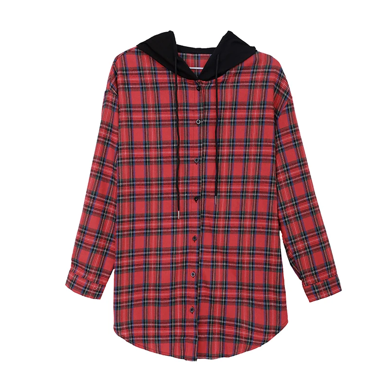 Blusas mujer de moda Осенние повседневные клетчатые женские блузки корейские студенческие рубашки с капюшоном и длинными рукавами Большие размеры женские топы