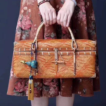 

Retro Bamboo Hand-woven Arts And Crafts Young Women Japan Bamboo Bag Handbag Tea Storage Bag