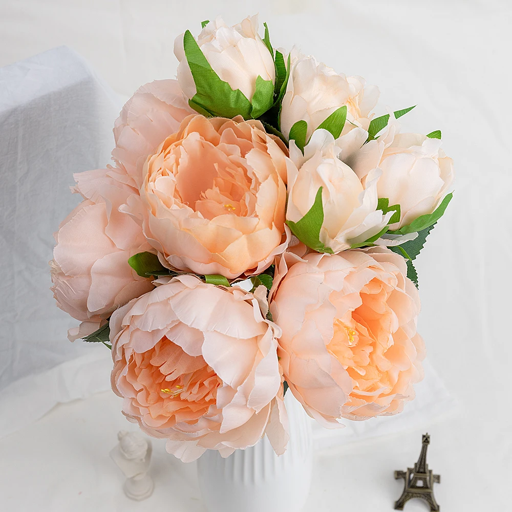 Искусственные цветы пион Шелковый букет белые большие головки и бутоны красивые