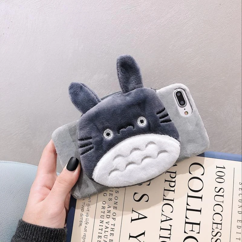 Ainike 3D милый мультяшный кошелек для монет и карт теплый мягкий пушистый чехол для телефона для iPhone 6S Plus 7Plus 8P XR XS 11Pro Max