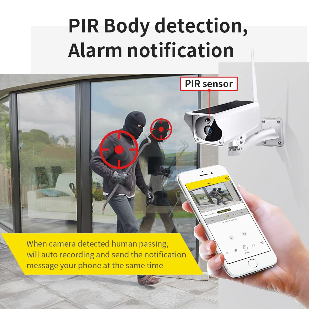 5MP Outdoor Solar Security Camera Wireless WiFi Camera Solar Panel Rechargeable Battery Bullet PIR Motion Alarm Surveillance Cam