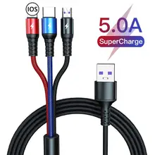 3-в-1 5A супер быстрый зарядный кабель для передачи данных для IOS/Micro USB/Type-C зарядного устройства в оплетке для IPhone/Huawei/IOS и Android адаптер кабель дл...