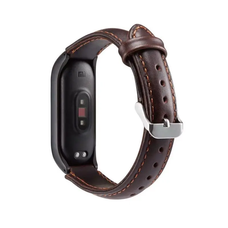 Кожаный ремешок для xiaomi mi Band 3 4 браслет для xiaomi mi band 3 браслет из натуральной кожи для mi band 3 4 браслет - Цвет ремешка: deep brown