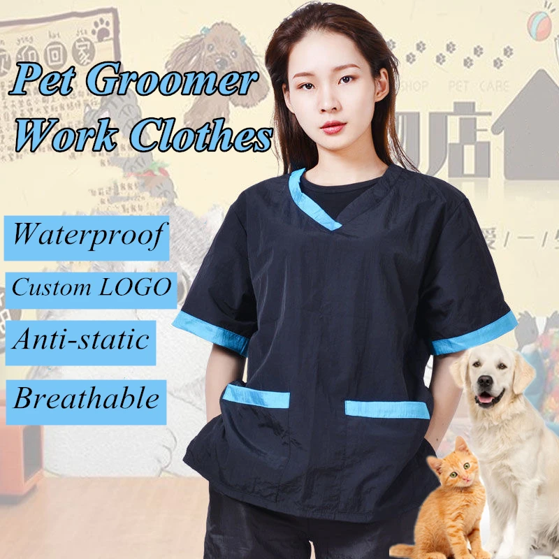 

Pet shop groomer work clothes waterproof Anti-static Pet Work Clothes Apron for Dog Cat Hairdressing Grooming Smock G0921