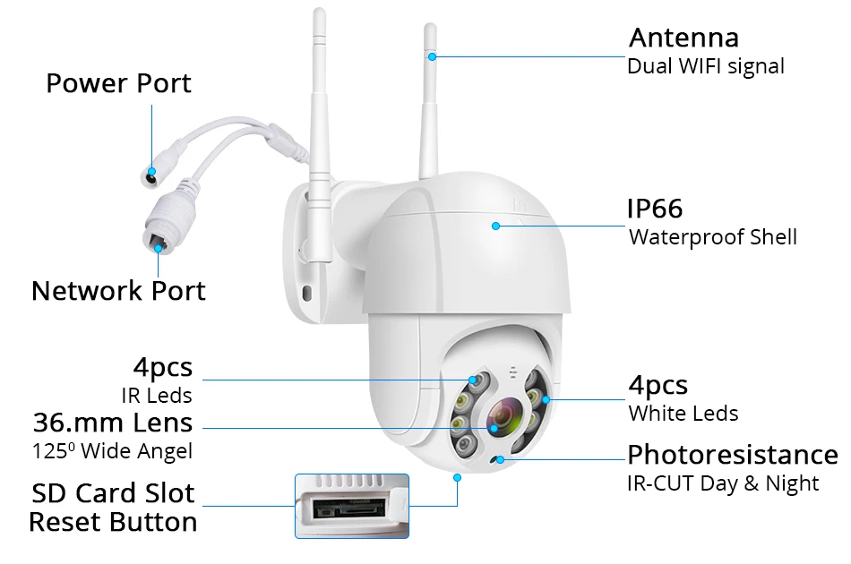 1080P PTZ IP камера Wifi Открытый скоростной купол Беспроводной Wi-Fi камера безопасности панорамирование цифровой зум 2MP сеть видеонаблюдения