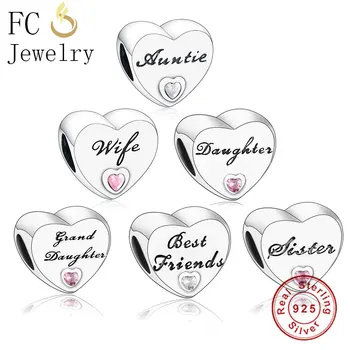 

FC Jewelry Fit Original Brand Charm Bracelet 925 Sterling Silver Auntie Dad Mom Love Heart Bead Making Family Kid Berloque Hot