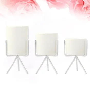 

3PCS Lightweight Versatile Ceramics Plants Pot Metal Stand Planter Holder for Cactus Succulent Flower Herbs