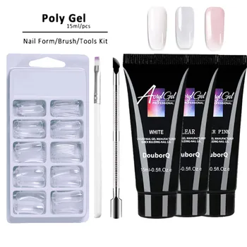 

3 Color DIY Design Poly Gel Set 15ML Lasting False Nails Double-end Nail Pusher Dead Skin Brush Set Professional Nail Art Kit